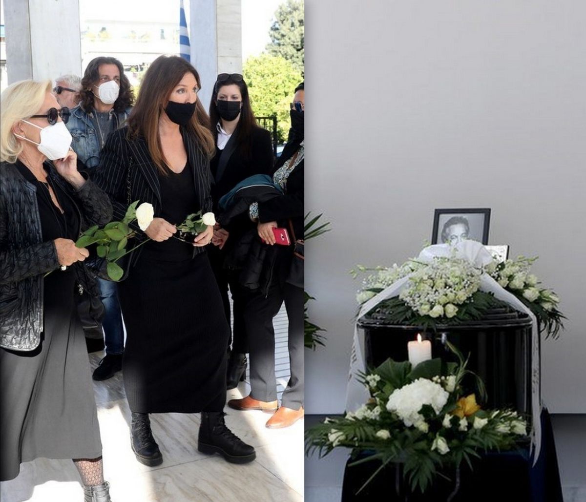Κηδεία Χρήστου Κυριαζή: Συντετριμμένη η Βάνα Μπάρμπα, τον αποχαιρέτησε με ένα λευκό τριαντάφυλλο