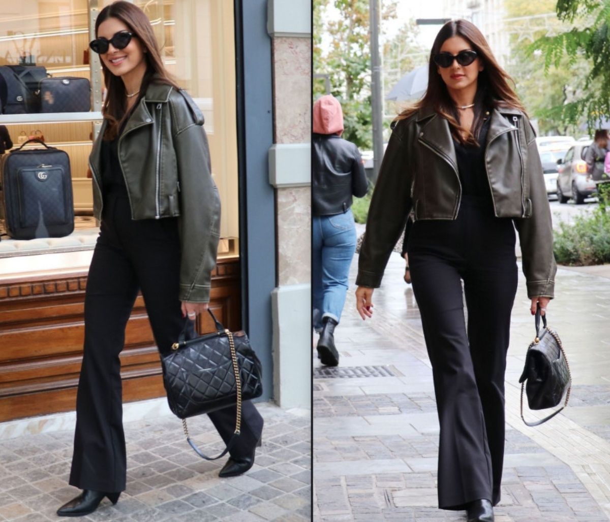 Τσιμτσιλή: Εντυπωσιακή με crop biker leather jacket στην Αθήνα