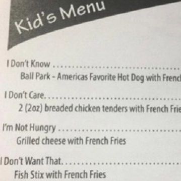 Tο παιδικό μενού που έγινε viral: Θα φάτε ένα «δεν ξέρω» ή ένα «δεν πεινάω»;