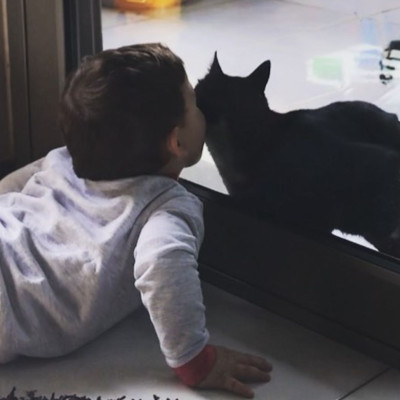 Γιος Ελληνίδας ηθοποιού παίζει με η γάτα μέσα από το παράθυρο (pics)