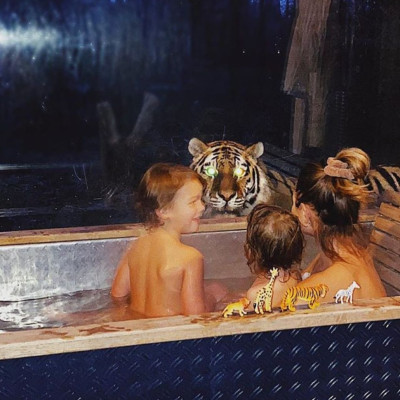 Διάσημη μαμά έκανε μπάνιο με τα παιδιά της όταν ξαφνικά εμφανίστηκε στο παράθυρο μία τίγρη (pics)