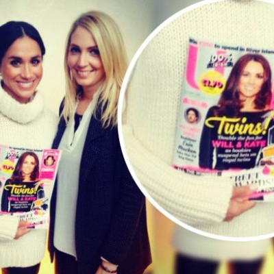 Η Meghan Markle ποζάρει με το εξώφυλλο περιοδικού που απεικονίζει την Kate Middleton