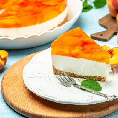 Cheese cake με ζελέ και ροδάκινα - Δροσερό και ανάλαφρο γλυκό
