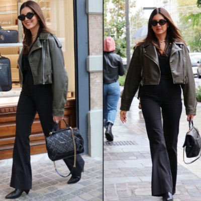 Τσιμτσιλή: Εντυπωσιακή με crop biker leather jacket στην Αθήνα