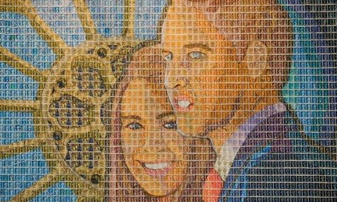 Πορτρέτο των William και Kate Middleton από ανακυκλωμένα γραμματόσημα
