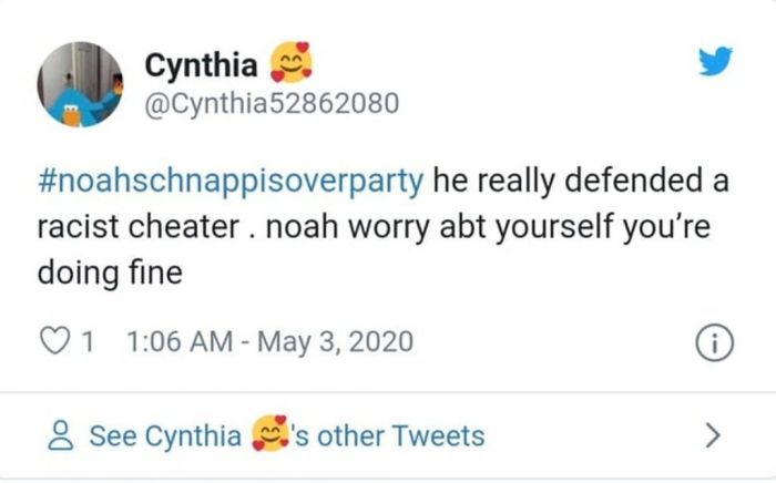 Πραγματικά υποστηρίζει κάποιον που έχει απατήσει. Noah κοίτα τον εαυτό σου, τα πας μιας χαρά.