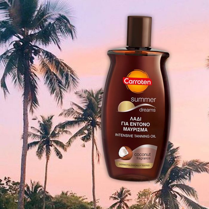 Για εξωτικό μαύρισμα με άρωμα καρύδας…Η οικογένεια Summer Dreams του Carroten  μεγαλώνει και προσφέρει στους λάτρεις του μαυρίσματος, ένα ακόμα λάδι (σε μορφή λοσιόν) για γρήγορο, βαθύ και ονειρεμένο μαύρισμα. Τόσο η φόρμουλα για γρήγορο μαύρισμα μεγάλης 