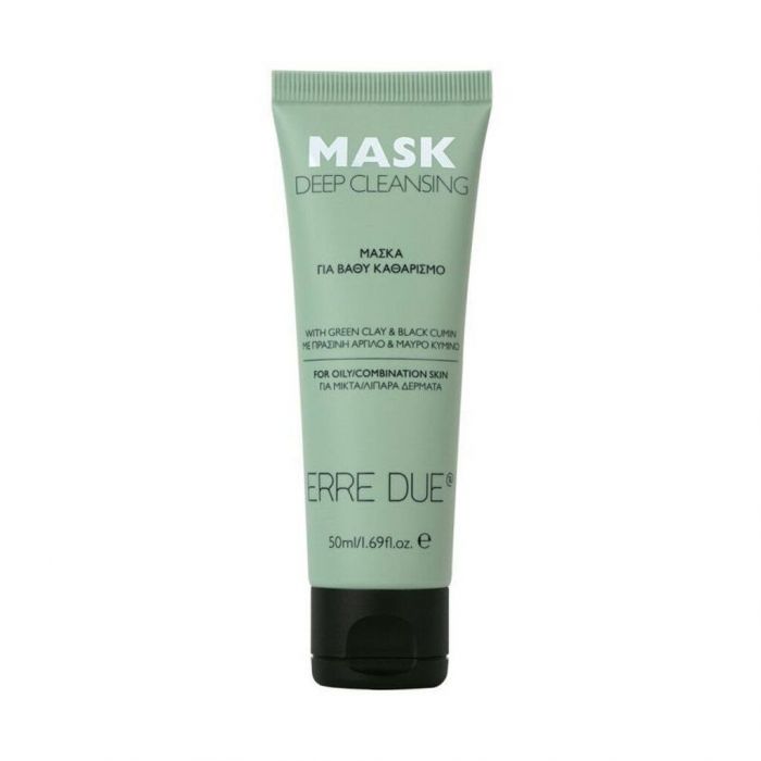 ERRE DUE, DEEP CLEANSING MASK. Περιέχει μικροσωματίδια που απορροφούν τη λιπαρότητα προσφέροντας ματ όψη και αντιμικροβιακά αιθέρια έλαια από κύμινο και κολοκύθα που προστατεύουν από τους ερεθισμούς και τη δημιουργία μαύρων στιγμάτων.