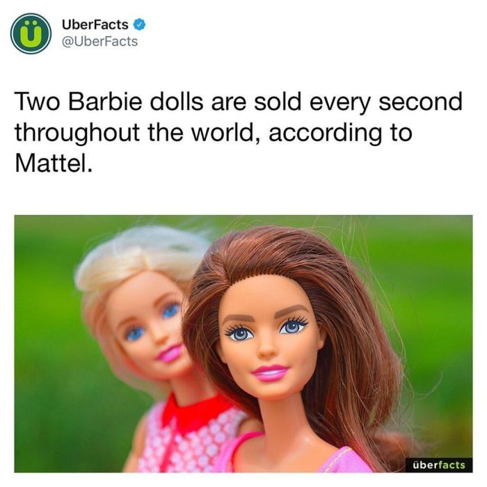 Σύμφωνα με την εταιρία Mattel, κάθε δευτερόλεπτο πωλούνται δύο κούκλες Barbie ανά τον κόσμο. 