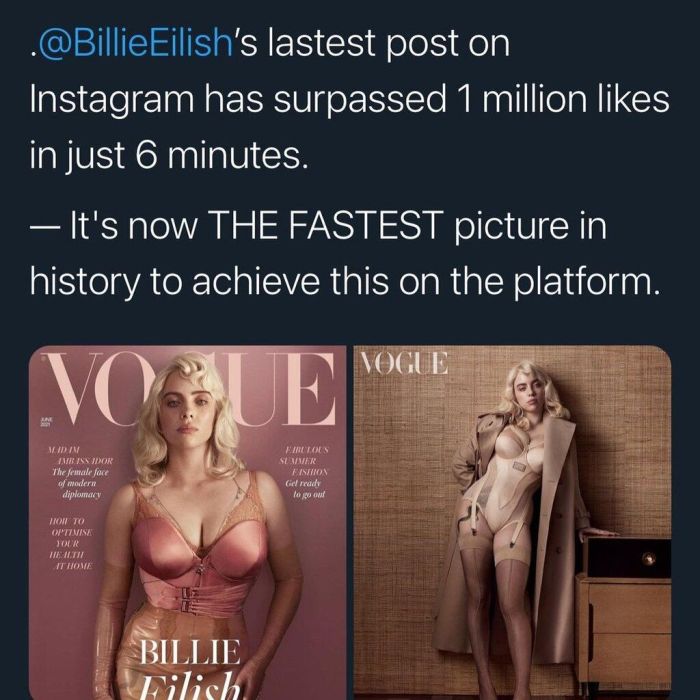Δεν έχει ξαναγίνει! Σε 6 μόνο λεπτά το post της Billie Eilish ξεπέρασε το 1 εκ. likes