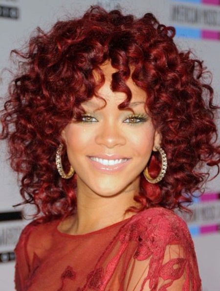 Rihanna Rock Red Curly Hair Shoulder Length