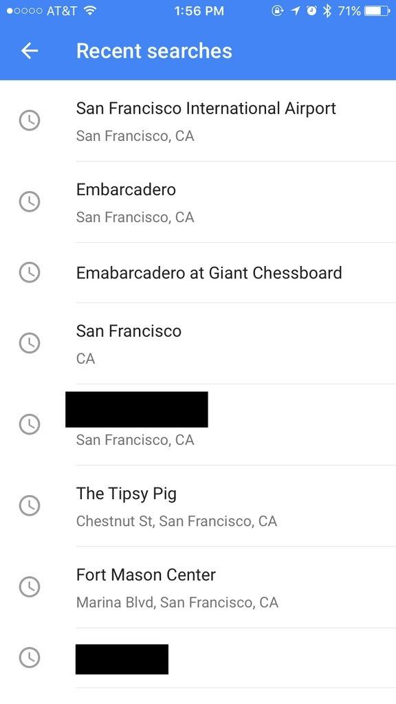 Find previous places youve searched