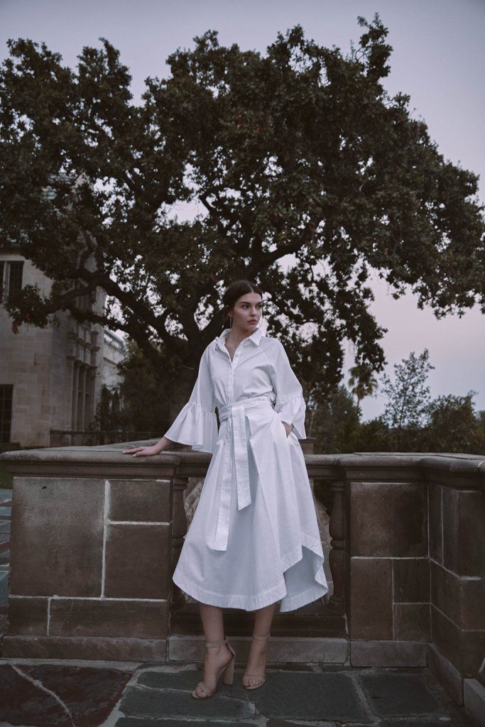 She makes bell sleeved shirtdress look like live status