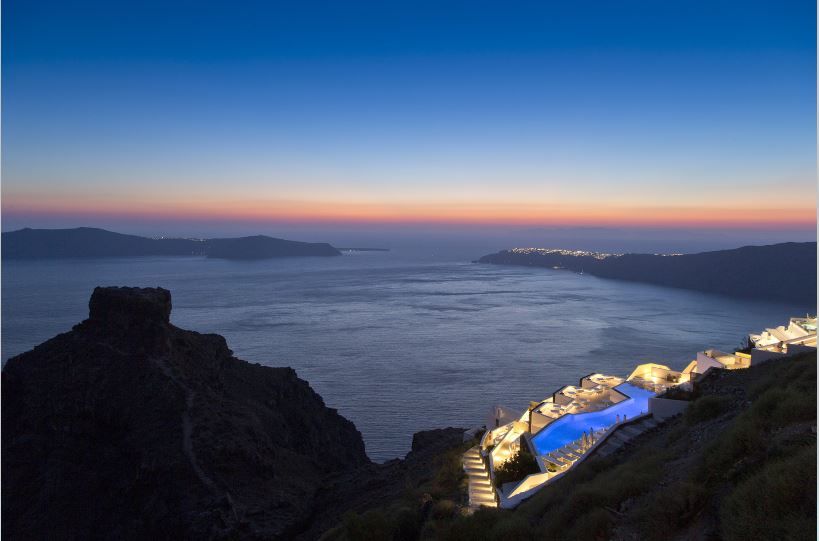 Grace Santorini Exterior View at Night