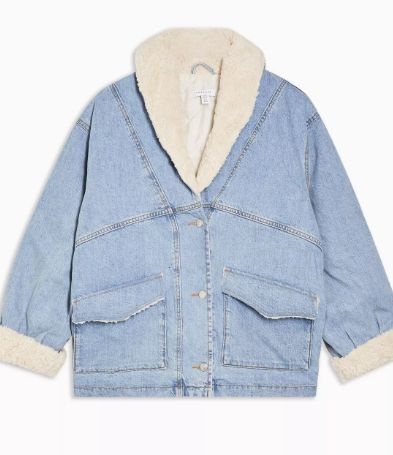 Denim oversized jacket με γούνα Topshop