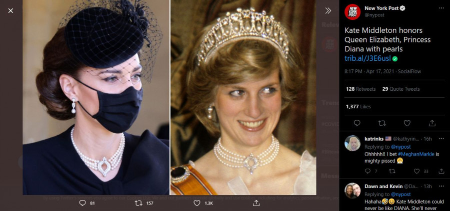  13 New York Post on Twitter Kate Middleton honors Queen Elizabeth Princess Diana with pearls