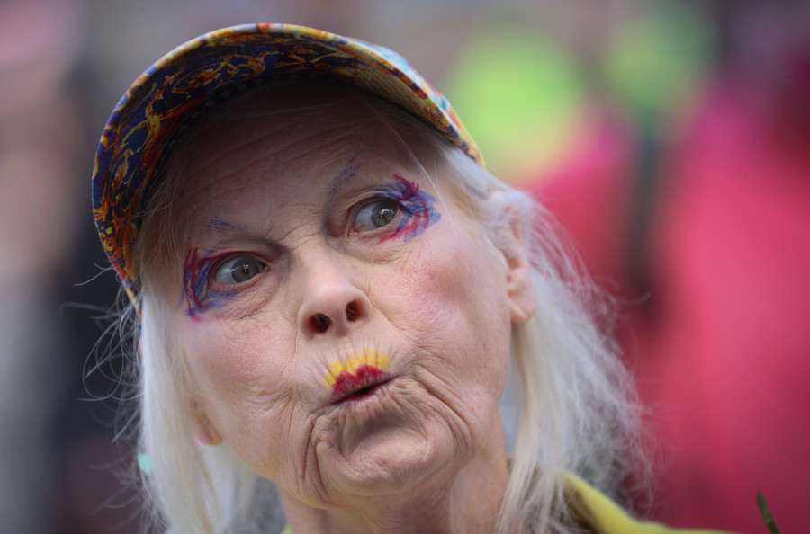 Dame Vivienne Westwood Suspends 10 Ft High Inside Giant Bird Cage In Protest For Julian Assange