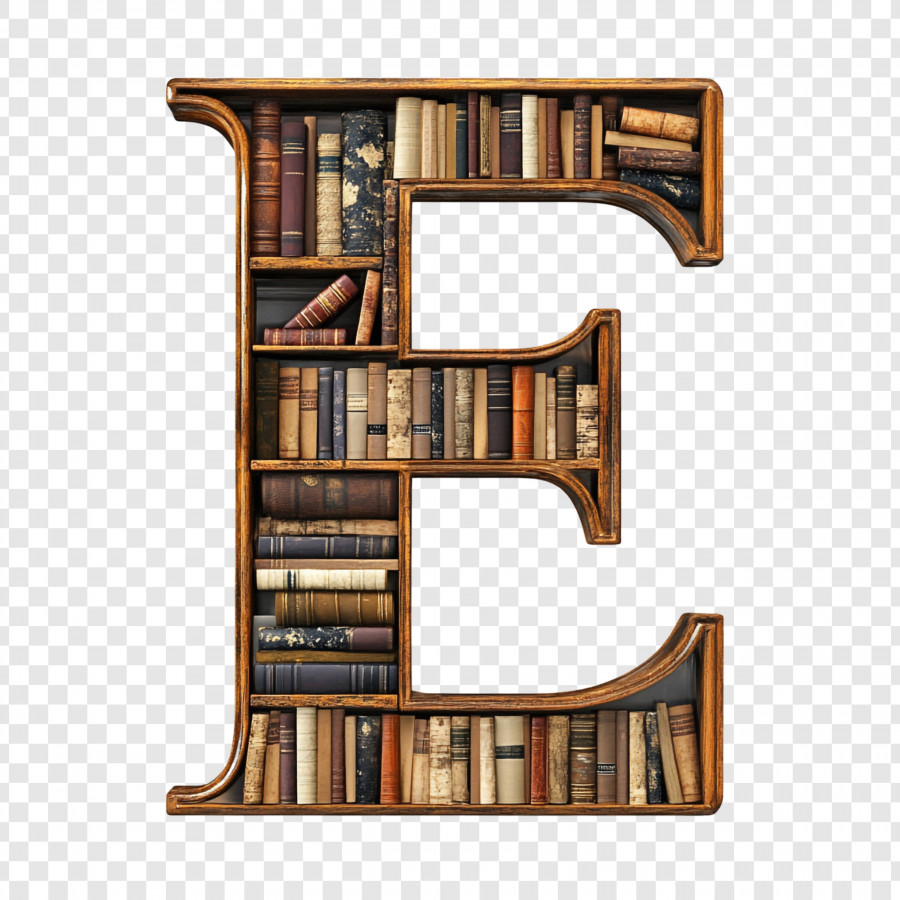 Letter E Shaped Bookshelf Filled with Antique Books